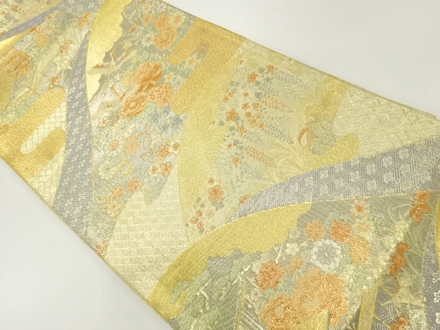 佐賀錦遠山に屋敷風景・花鳥模様織出し　袋帯